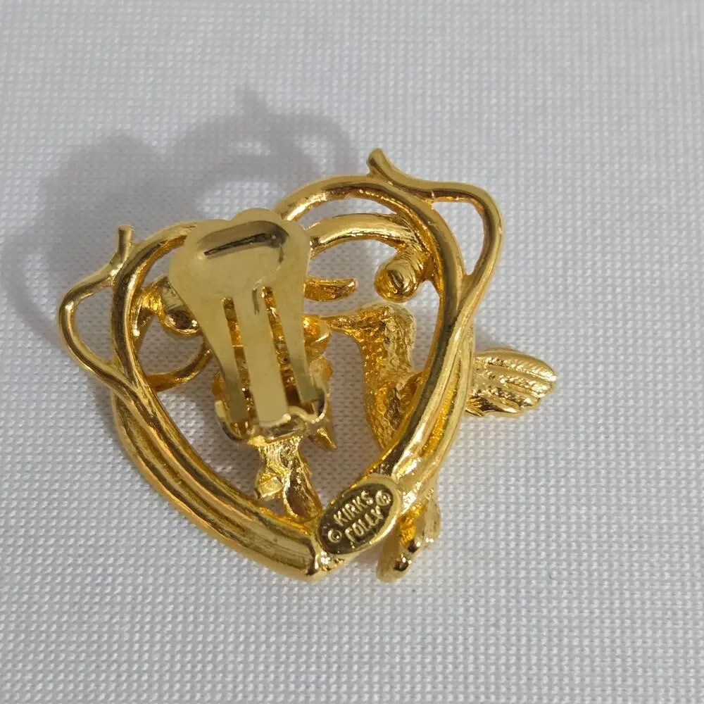 Vintage Kirks Folly Hummingbird Wisteria Heart Shaped Clip on Earrings - Picture 5 of 7
